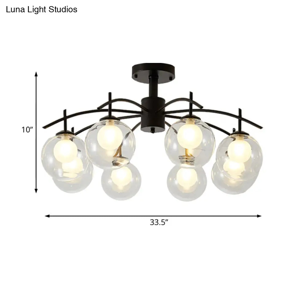 Contemporary Black Glass Ball Semi Flush Light - 3/5/6-Light Living Room Ceiling Chandelier