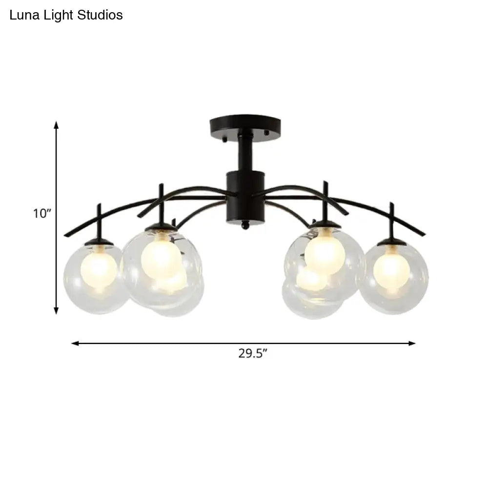 Contemporary Black Glass Ball Semi Flush Light - 3/5/6-Light Living Room Ceiling Chandelier
