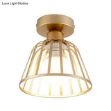 Contemporary Black/Gold Conical Flush Mount Ceiling Light For Staircases - Metal Fixture 1 Bulb