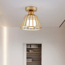 Contemporary Black/Gold Conical Flush Mount Ceiling Light For Staircases - Metal Fixture 1 Bulb Gold