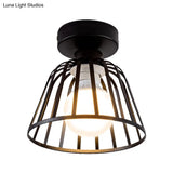 Contemporary Black/Gold Conical Flush Mount Ceiling Light For Staircases - Metal Fixture 1 Bulb