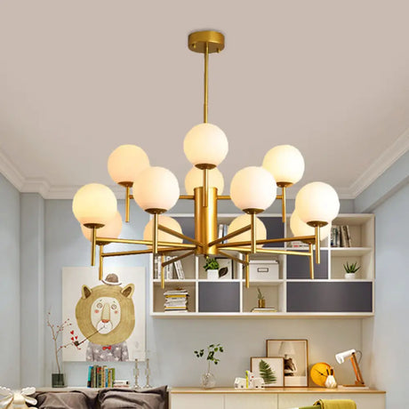 Contemporary Black/Gold Globe Chandelier with Radial Design - 6/8/9 Lights Milk Glass Hanging Lamp 12 / Gold