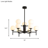 Contemporary Black/Gold Globe Chandelier with Radial Design - 6/8/9 Lights Milk Glass Hanging Lamp