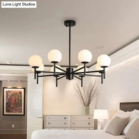 Contemporary Black/Gold Globe Chandelier with Radial Design - 6/8/9 Lights Milk Glass Hanging Lamp