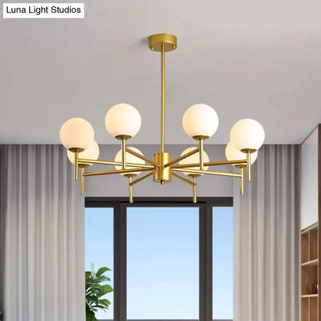 Contemporary Black/Gold Globe Chandelier with Radial Design - 6/8/9 Lights Milk Glass Hanging Lamp