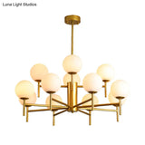 Contemporary Black/Gold Globe Chandelier with Radial Design - 6/8/9 Lights Milk Glass Hanging Lamp
