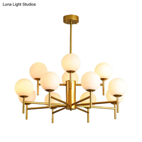 Contemporary Black/Gold Globe Chandelier with Radial Design - 6/8/9 Lights Milk Glass Hanging Lamp