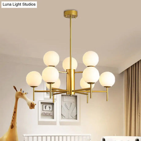 Contemporary Black/Gold Globe Chandelier with Radial Design - 6/8/9 Lights Milk Glass Hanging Lamp