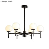 Contemporary Black/Gold Globe Chandelier with Radial Design - 6/8/9 Lights Milk Glass Hanging Lamp