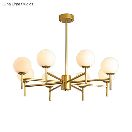 Contemporary Black/Gold Globe Chandelier with Radial Design - 6/8/9 Lights Milk Glass Hanging Lamp