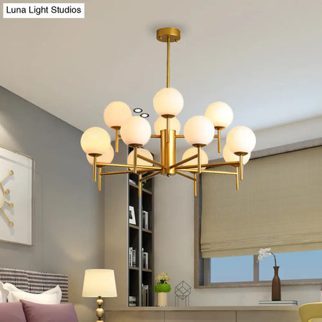 Contemporary Black/Gold Globe Chandelier with Radial Design - 6/8/9 Lights Milk Glass Hanging Lamp