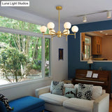 Contemporary Black/Gold Globe Chandelier with Radial Design - 6/8/9 Lights Milk Glass Hanging Lamp