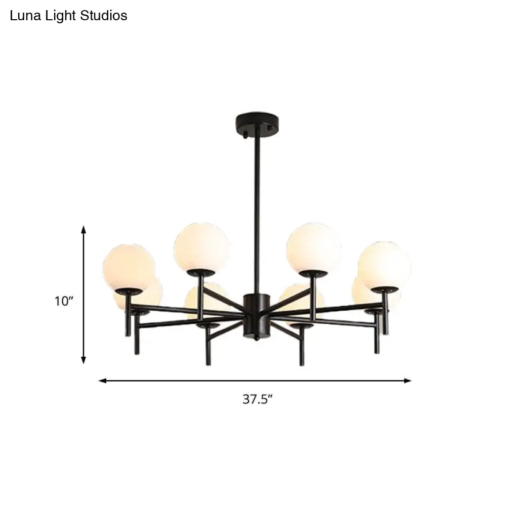 Contemporary Black/Gold Globe Chandelier with Radial Design - 6/8/9 Lights Milk Glass Hanging Lamp