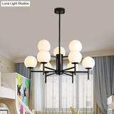 Contemporary Black/Gold Globe Chandelier with Radial Design - 6/8/9 Lights Milk Glass Hanging Lamp