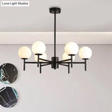 Contemporary Black/Gold Globe Chandelier with Radial Design - 6/8/9 Lights Milk Glass Hanging Lamp