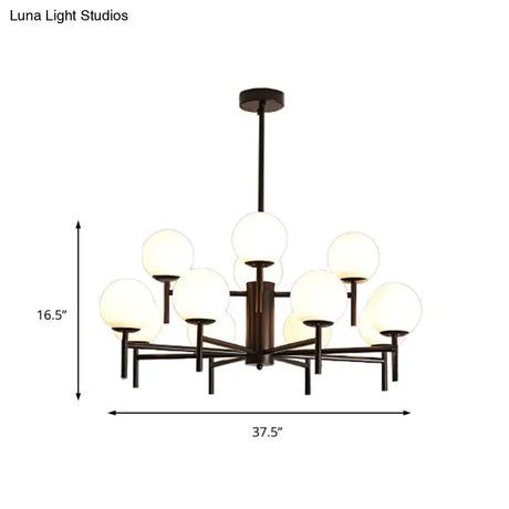 Contemporary Black/Gold Globe Chandelier with Radial Design - 6/8/9 Lights Milk Glass Hanging Lamp