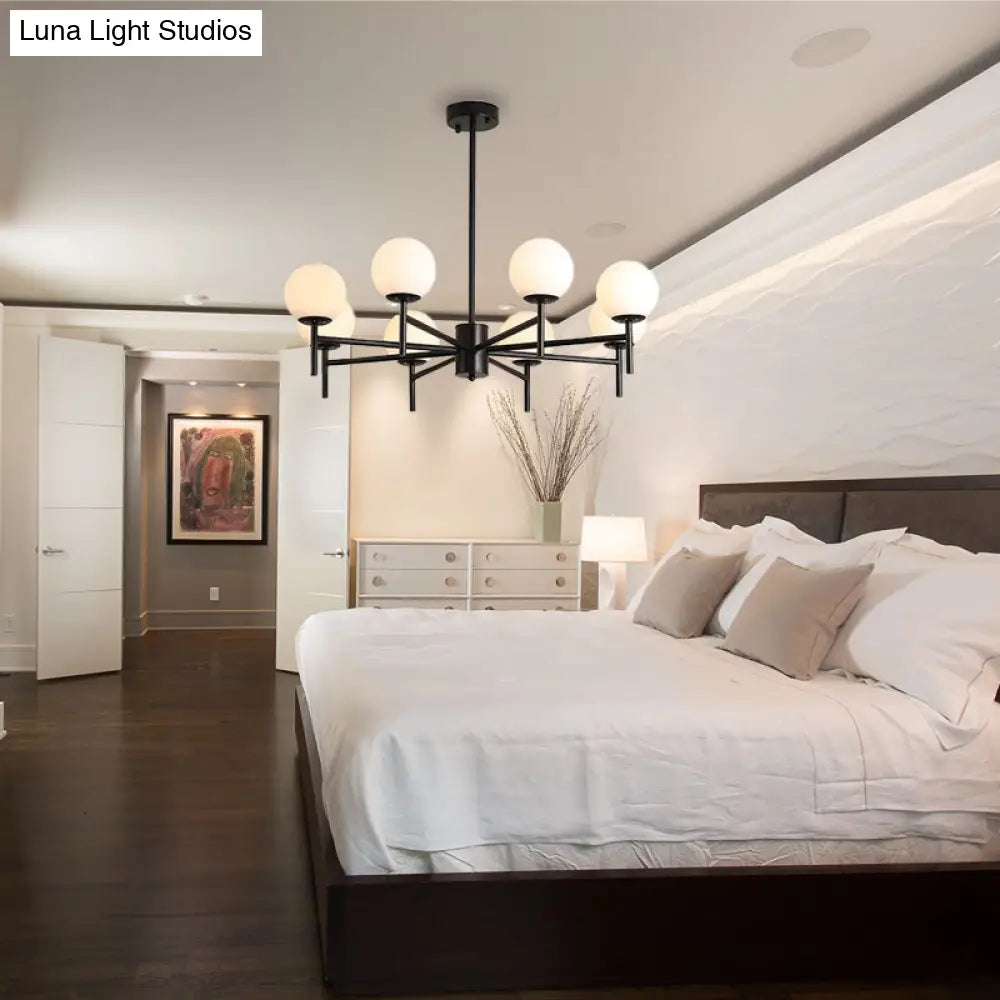 Contemporary Black/Gold Globe Chandelier with Radial Design - 6/8/9 Lights Milk Glass Hanging Lamp