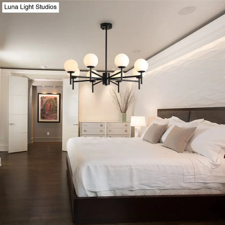 Contemporary Black/Gold Globe Chandelier with Radial Design - 6/8/9 Lights Milk Glass Hanging Lamp