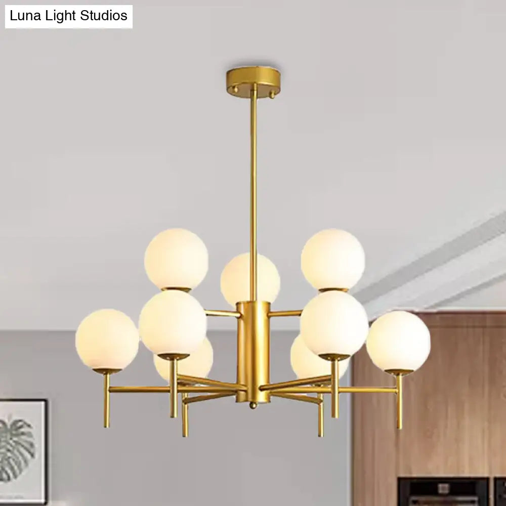 Contemporary Black/Gold Globe Chandelier with Radial Design - 6/8/9 Lights Milk Glass Hanging Lamp