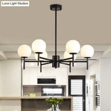 Contemporary Black/Gold Globe Chandelier with Radial Design - 6/8/9 Lights Milk Glass Hanging Lamp
