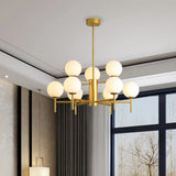 Contemporary Black/Gold Globe Chandelier with Radial Design - 6/8/9 Lights Milk Glass Hanging Lamp 9 / Gold
