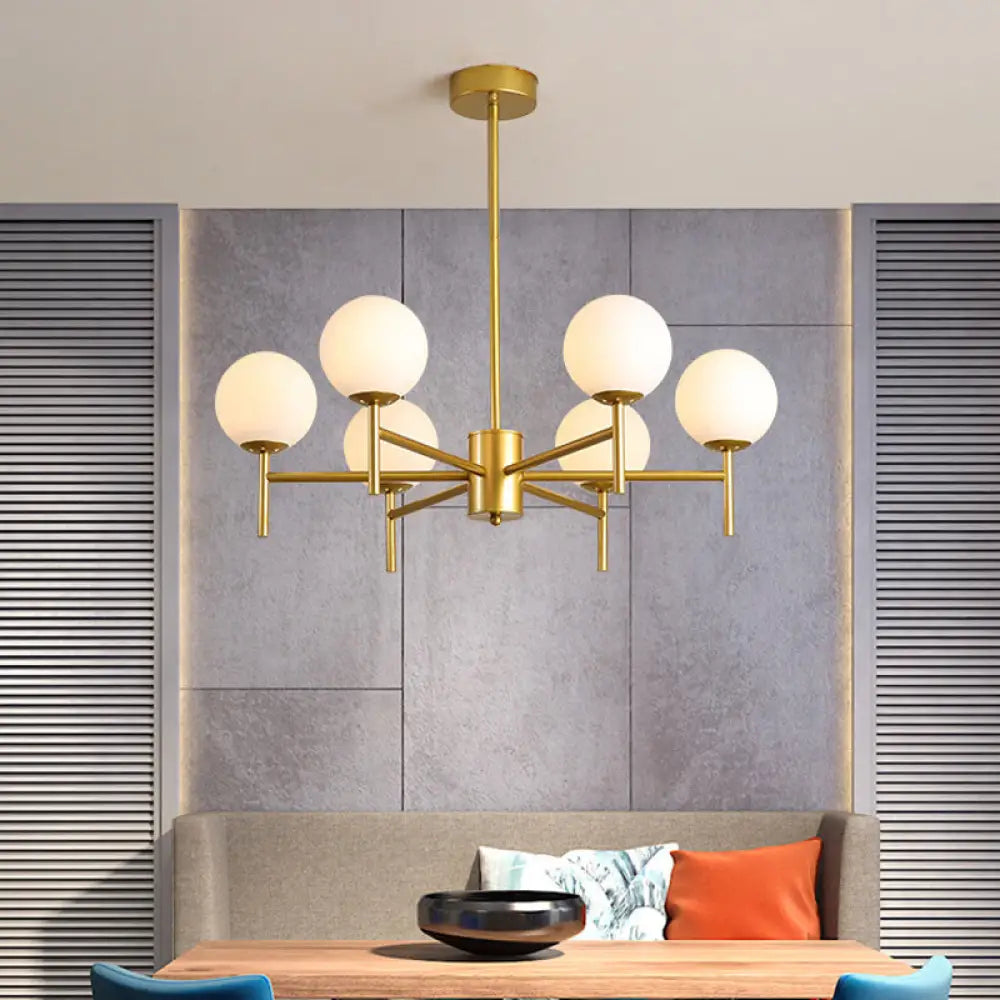 Contemporary Black/Gold Globe Chandelier with Radial Design - 6/8/9 Lights Milk Glass Hanging Lamp 6 / Gold