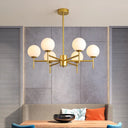 Contemporary Black/Gold Globe Chandelier with Radial Design - 6/8/9 Lights Milk Glass Hanging Lamp 6 / Gold