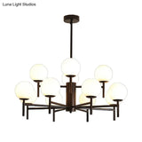 Contemporary Black/Gold Globe Chandelier with Radial Design - 6/8/9 Lights Milk Glass Hanging Lamp