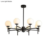 Contemporary Black/Gold Globe Chandelier with Radial Design - 6/8/9 Lights Milk Glass Hanging Lamp