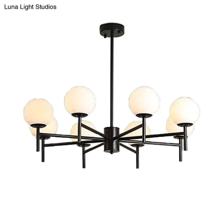 Contemporary Black/Gold Globe Chandelier with Radial Design - 6/8/9 Lights Milk Glass Hanging Lamp