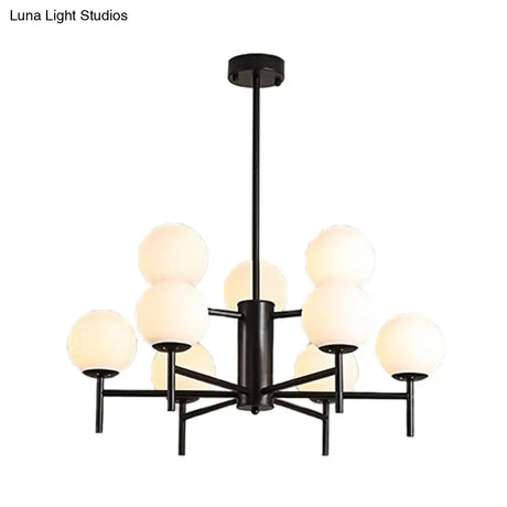 Contemporary Black/Gold Globe Chandelier with Radial Design - 6/8/9 Lights Milk Glass Hanging Lamp