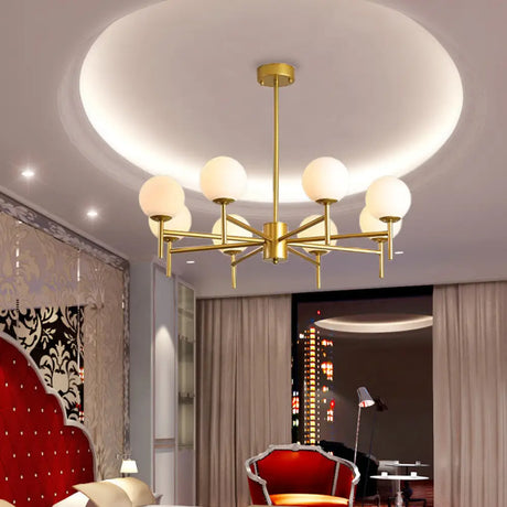 Contemporary Black/Gold Globe Chandelier with Radial Design - 6/8/9 Lights Milk Glass Hanging Lamp 8 / Gold