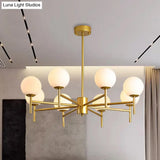 Contemporary Black/Gold Globe Chandelier with Radial Design - 6/8/9 Lights Milk Glass Hanging Lamp
