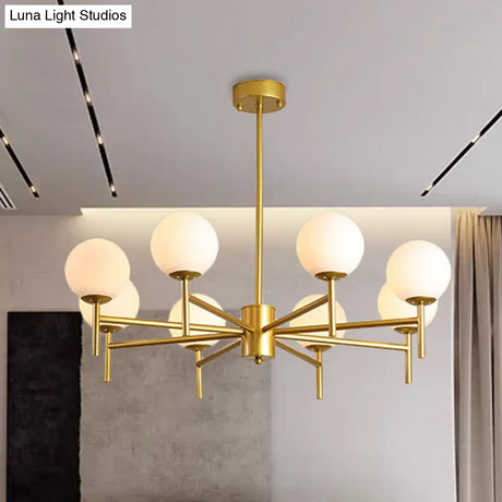 Contemporary Black/Gold Globe Chandelier with Radial Design - 6/8/9 Lights Milk Glass Hanging Lamp