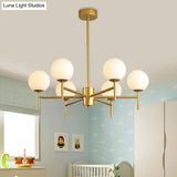 Contemporary Black/Gold Globe Chandelier with Radial Design - 6/8/9 Lights Milk Glass Hanging Lamp