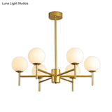 Contemporary Black/Gold Globe Chandelier with Radial Design - 6/8/9 Lights Milk Glass Hanging Lamp