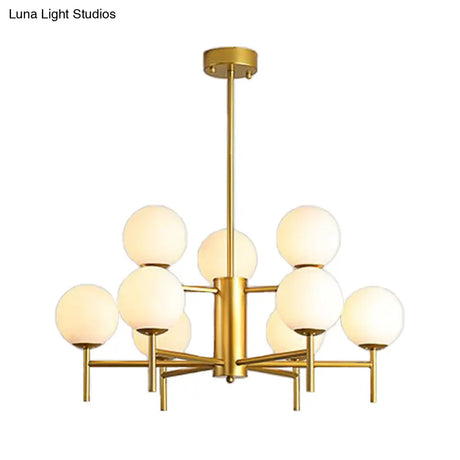 Contemporary Black/Gold Globe Chandelier with Radial Design - 6/8/9 Lights Milk Glass Hanging Lamp