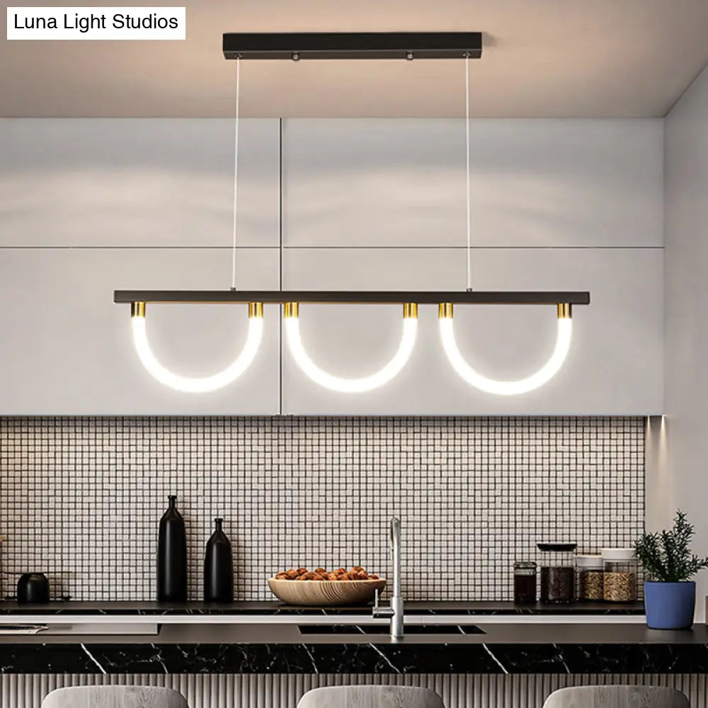Contemporary Black/Gold Kitchen Island Lamp - Acrylic Semicircle Design (3 Lights)