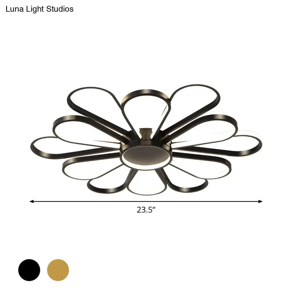 Contemporary Black/Gold Led Ceiling Mounted Iron Floral Flush Mount Light For Living Room
