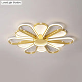 Contemporary Black/Gold Led Ceiling Mounted Iron Floral Flush Mount Light For Living Room