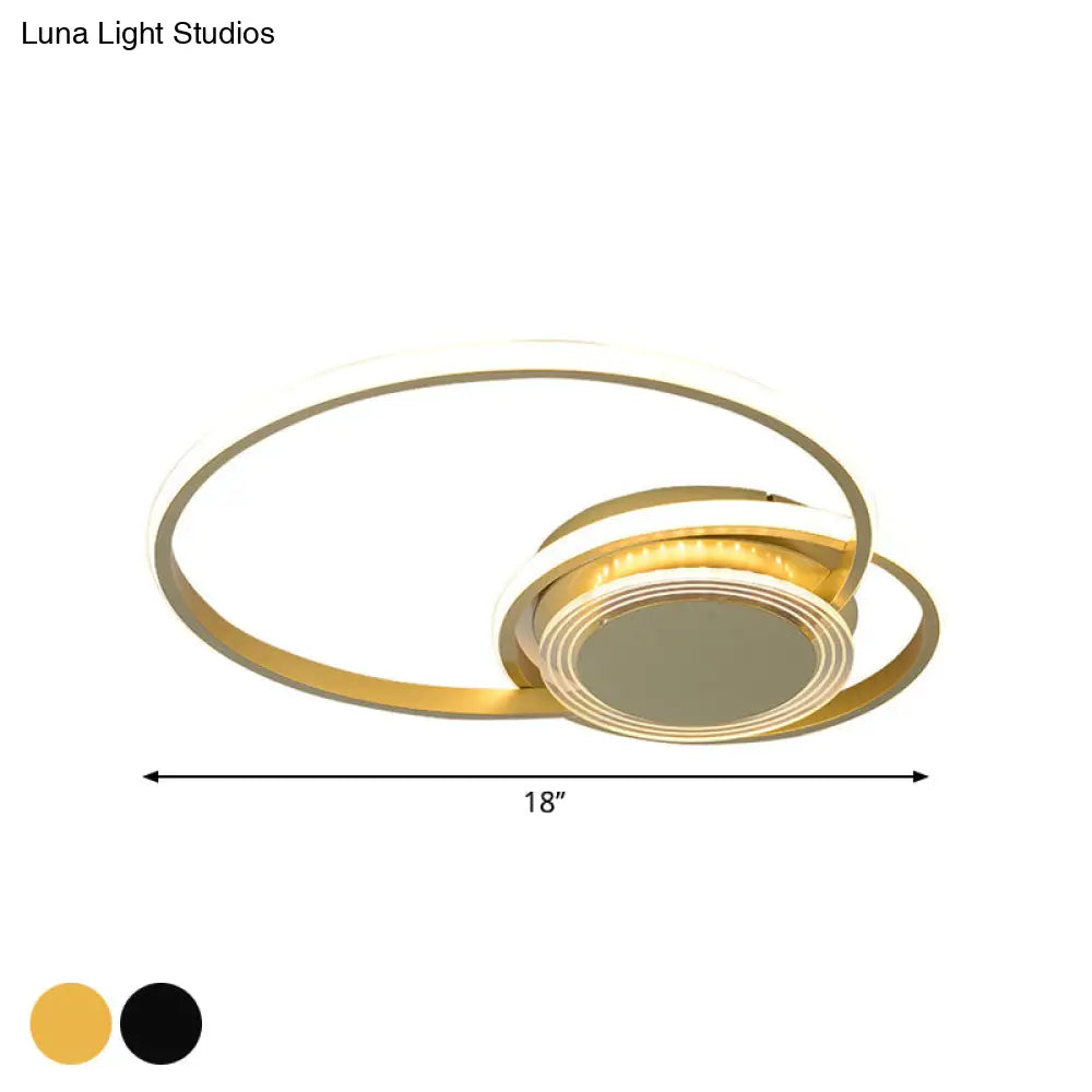 Contemporary Black/Gold Led Metallic Ceiling Flush Mount - Bedroom Lighting 14’/18’ Width