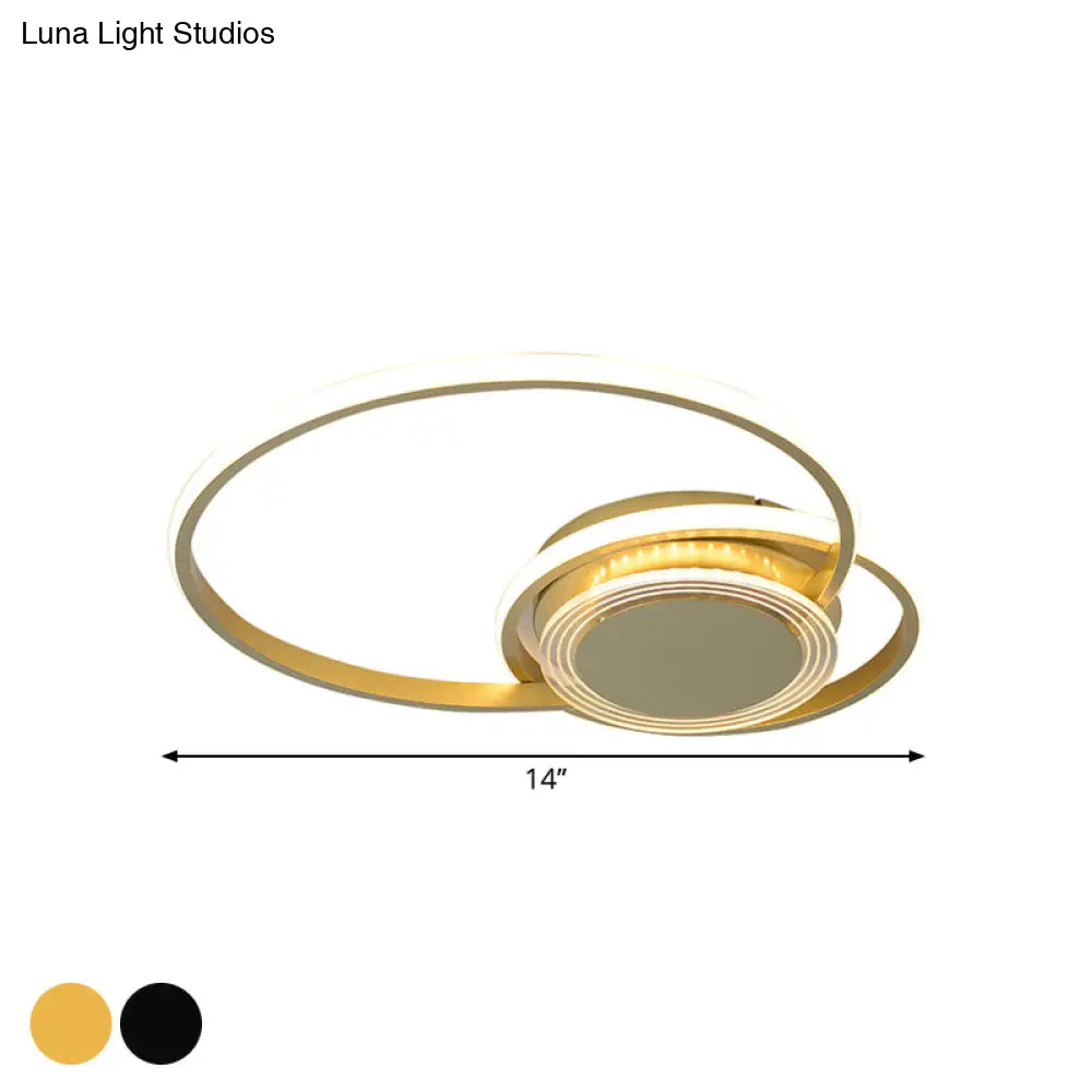 Contemporary Black/Gold Led Metallic Ceiling Flush Mount - Bedroom Lighting 14’/18’ Width
