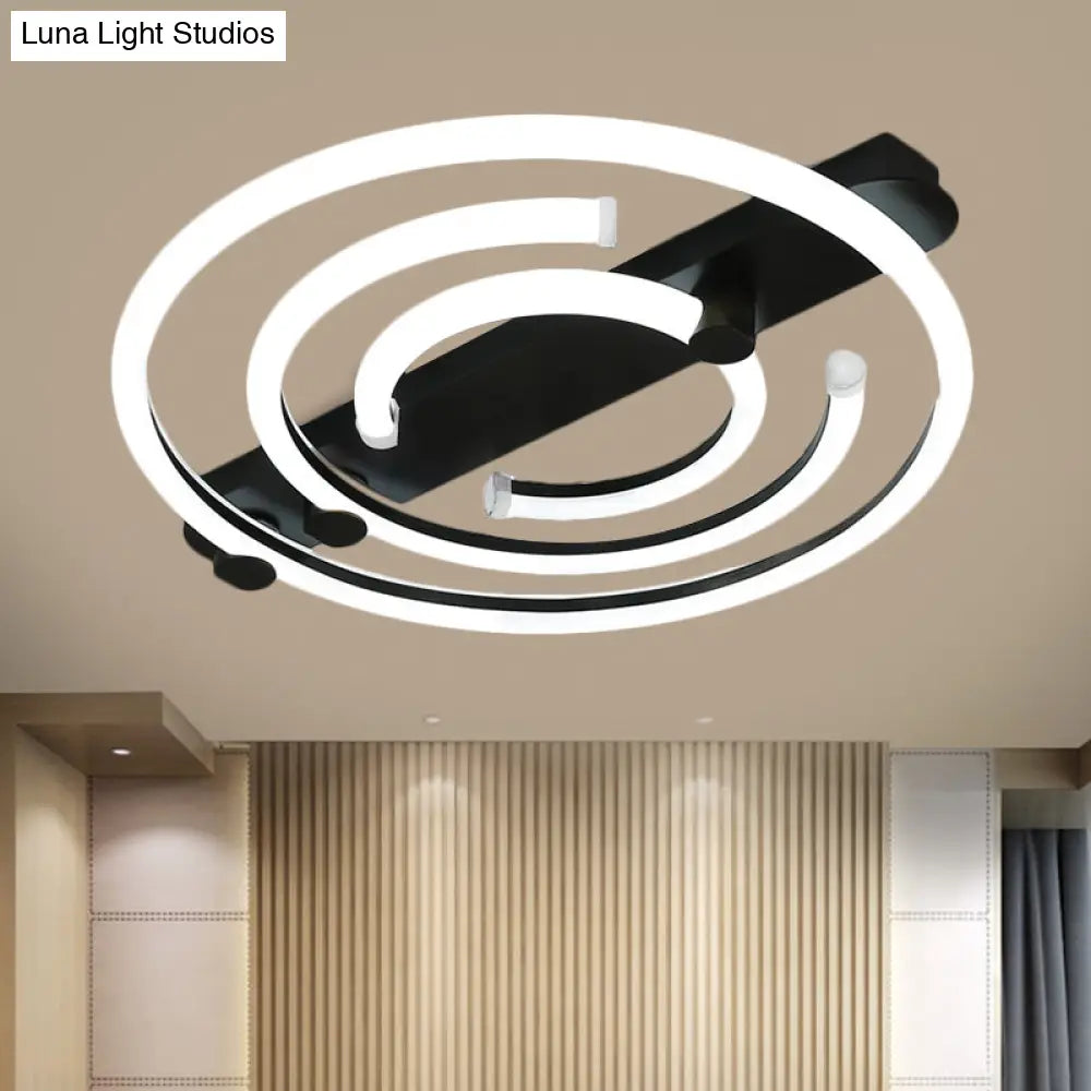 Contemporary Black/Gold Metal Circle Ceiling Light With Led Semi Flush Mount - Warm/White Lighting