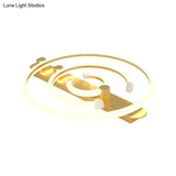 Contemporary Black/Gold Metal Circle Ceiling Light With Led Semi Flush Mount - Warm/White Lighting