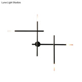 Contemporary Black/Gold Metallic Wall Light With Led Crossed Lines