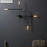 Contemporary Black/Gold Metallic Wall Light With Led Crossed Lines