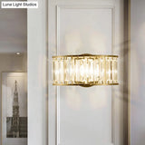 Contemporary Black/Gold Wall Lighting: Clear Crystal Half Cylinder Lamp With 1 Light