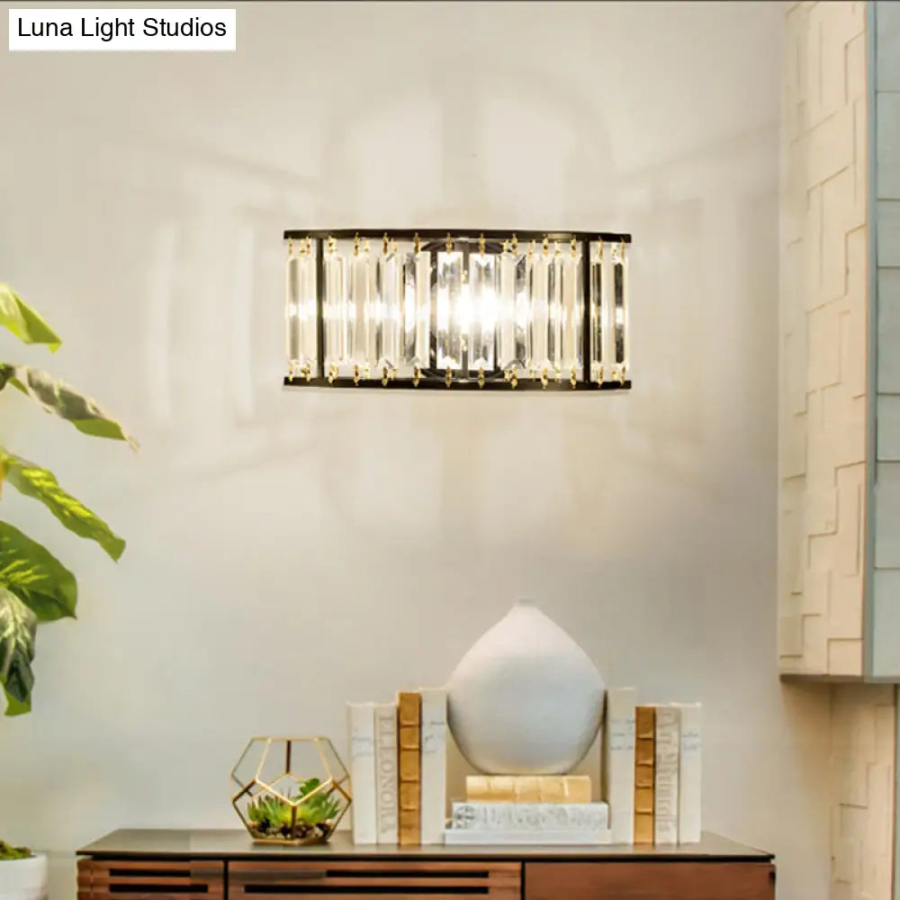 Contemporary Black/Gold Wall Lighting: Clear Crystal Half Cylinder Lamp With 1 Light