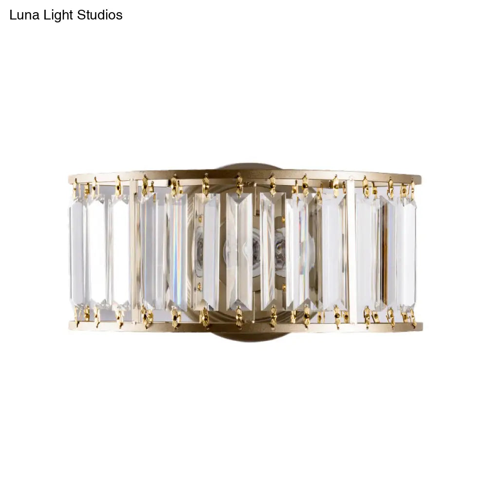 Contemporary Black/Gold Wall Lighting: Clear Crystal Half Cylinder Lamp With 1 Light