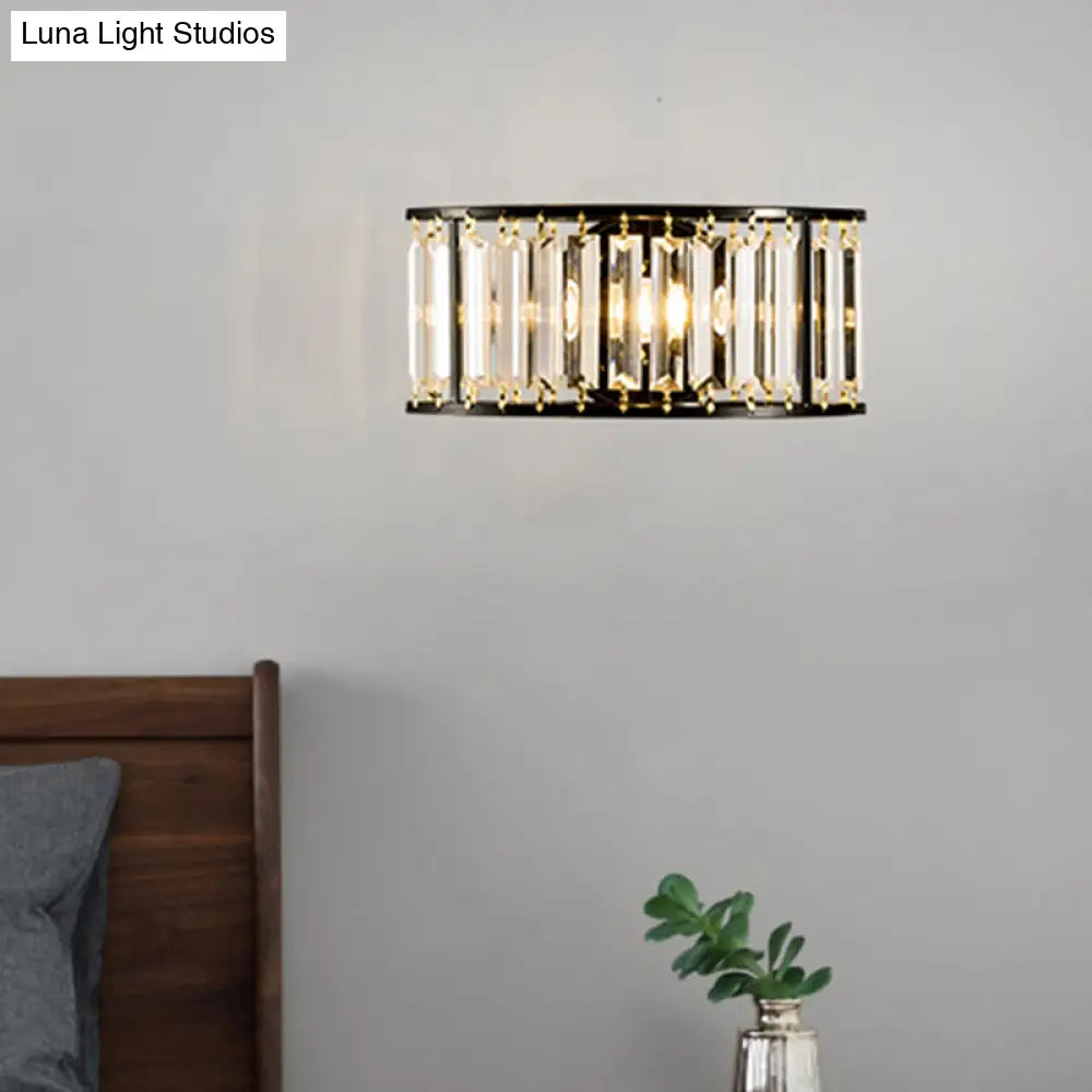 Contemporary Black/Gold Wall Lighting: Clear Crystal Half Cylinder Lamp With 1 Light